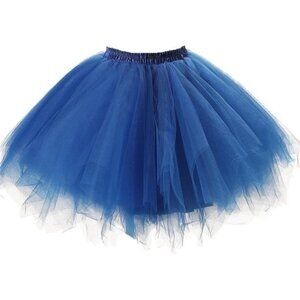 Women's Short Vintage Ballet Bubble Puffy Tutu Petticoat Skirt Royal Blue